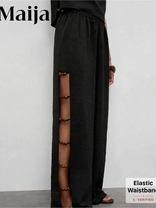 🦓🦓🦓BOGOHO🦓🦓🦓Black Sleeveless Wide-Leg Jumpsuit with Side Beaded Accents-12 - Image 7