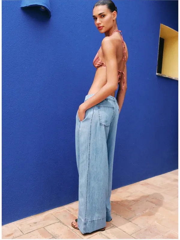 Zara Z1975 High Waisted Wide Leg Jeans With Darts 2 Blue Boho Baggy Minimal Chic - Image 7