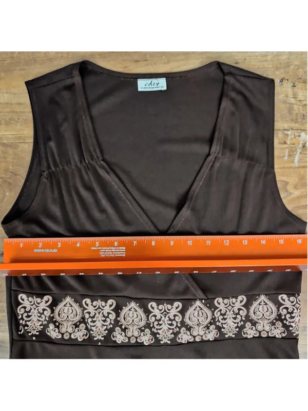Vintage USA Made Brown Embellished Baby Doll Top - Image 2