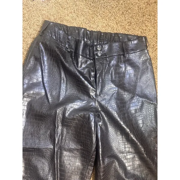 Chicos Faux Leather Croc Embossed Wide Leg Pants Black Size 3 16 XL edgy rocker - Image 3