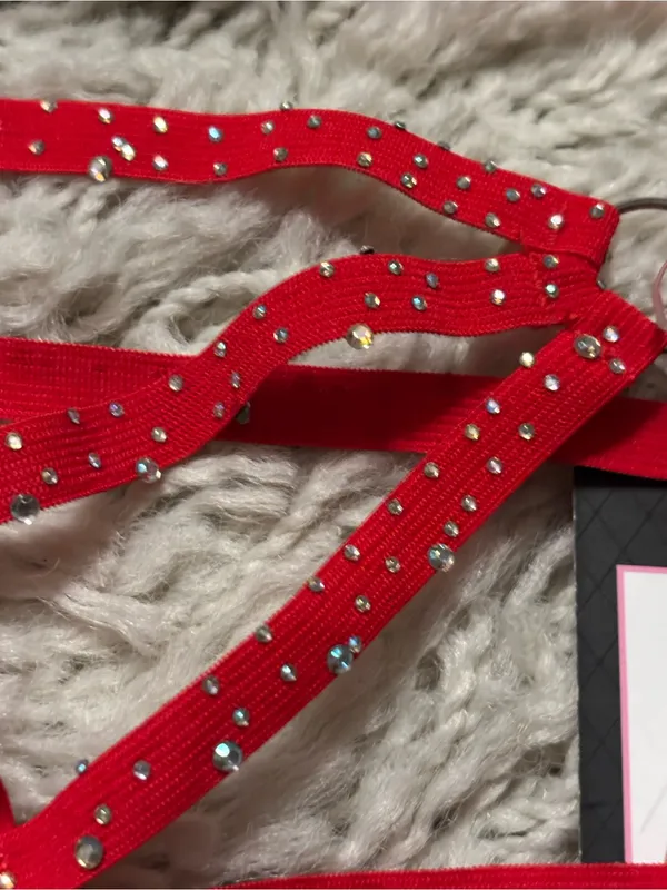 Leg Avenue Red Strappy Rhinestone Garter Belt Women’s One Size - Image 4