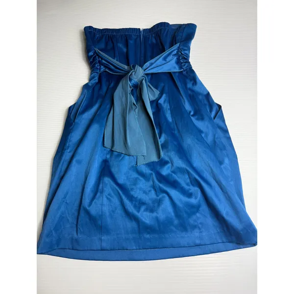 Blue Strapless Dress Party Cocktail Bridesmaid Bow‎ Pleated Size 7 - Image 4