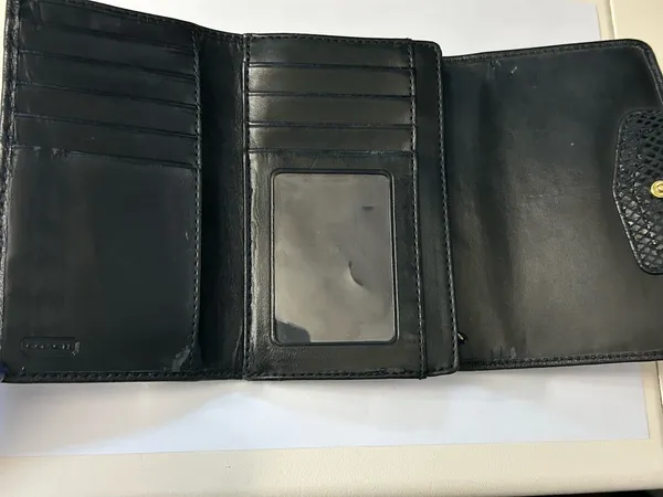 Coach Women’s Black Tri-Fold Wallet with Gold Script Logo - Image 11