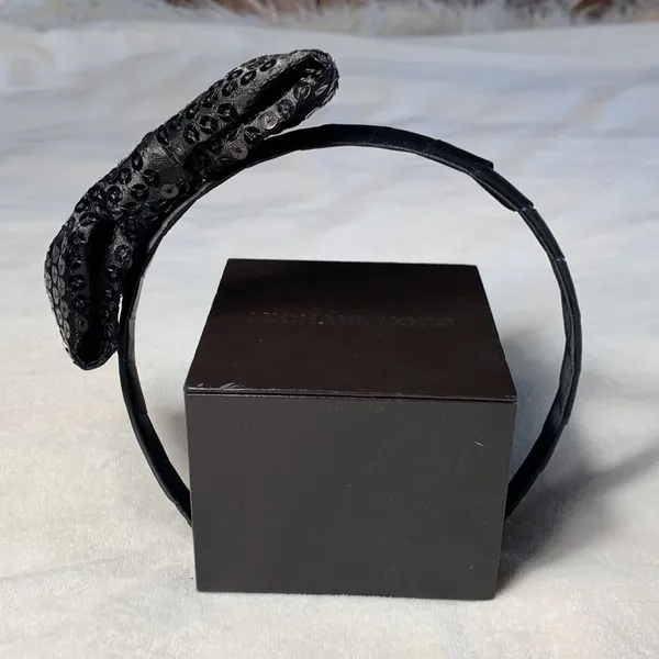 Black Sequin Bow Headband Satin Wrapped Coquette Hair Accessory One Size - Image 3
