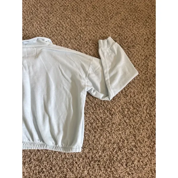 American Eagle Light Blue Quarter-Zip Slightly‎ Cropped Sweatshirt Size Medium - Image 9