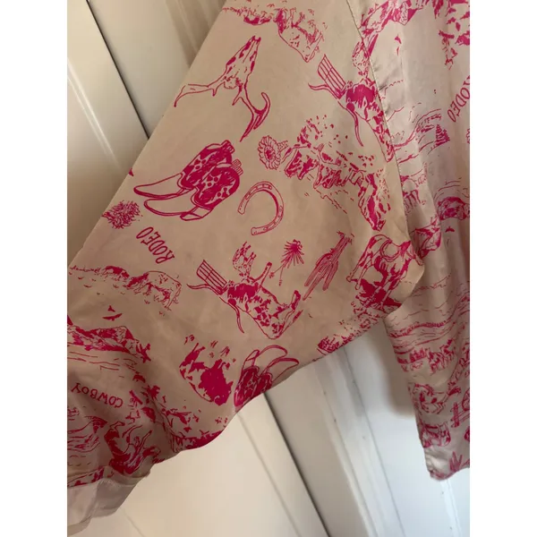 Free People Dreamy Days pink cowboy rodeo satin pajama top size‎ medium - Image 3