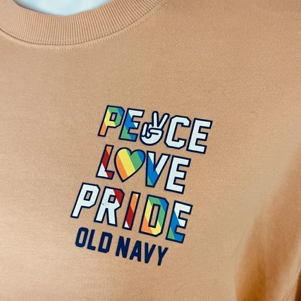 Old Navy Peace Love Pride Crewneck Sweatshirt Peach Tan‎ XXL Plus Size - Image 3