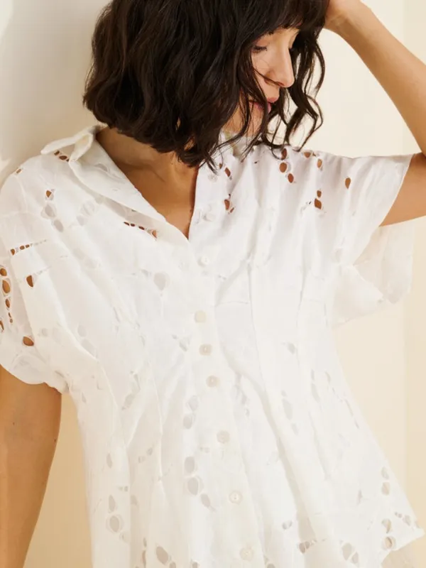 Anthropologie Exquise Adalene White Lace Maternity Button Down Blouse Top Size S - Image 2