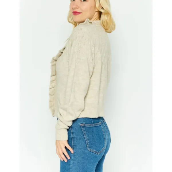 Industry L Cream Ruffle Cardigan Feminine Office Chic Quiet Luxury Sweater - Image 10