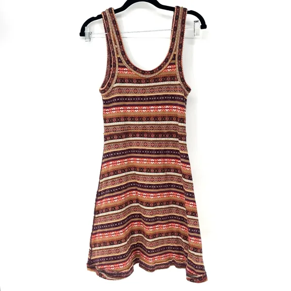 Free People Fair Isle Sweater Tank Dress Burgundy Multicolor Women's Medium - Image 2