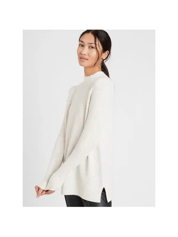 Banana Republic Sweater Size Small Merino Wool Rib Knit Mock Neck Corporate Chic - Image 3