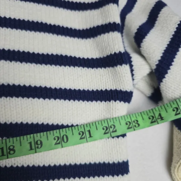 Madewell Striped Polo Sweater Medium‎ White Navy Blue V-Neck Knit Top P2709 - Image 7