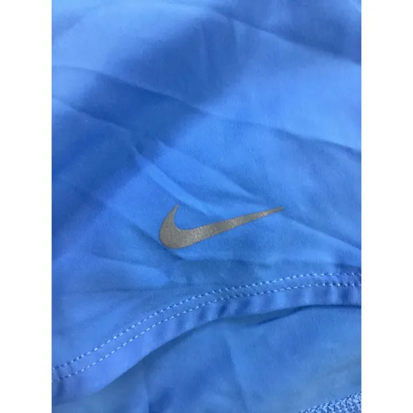Nike Womens Dri-FIT Running Shorts Blue Reflective Swoosh Elastic Waist Athletic - Image 2