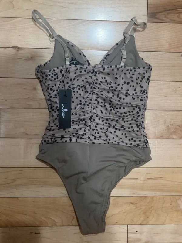 Lulu’S Mesh To Impress Brown Dot Print Ruched Cutout Bodysuit - Image 6