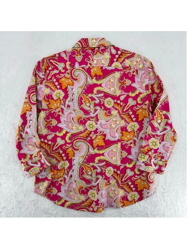Lauren Ralph Lauren Hot Pink Lime Green Paisley Top Preppy Dopamine Y2K Medium - Image 5