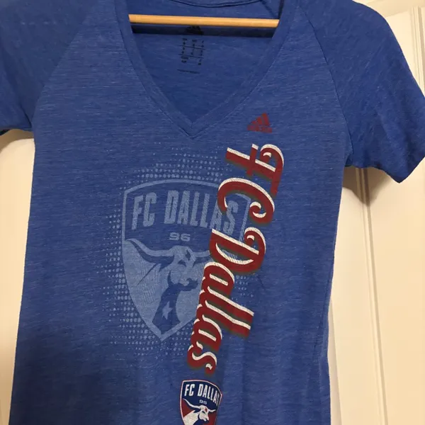 FC Dallas T Shirt Women's Small Blue V Neck Short Sleeve Adidas MLS Soccer - Image 2