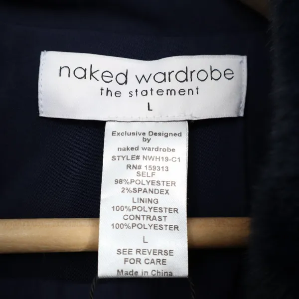 Naked Wardrobe The Statement Trench Coat Womens L Navy Belted Waist Long Sleeve - Image 2