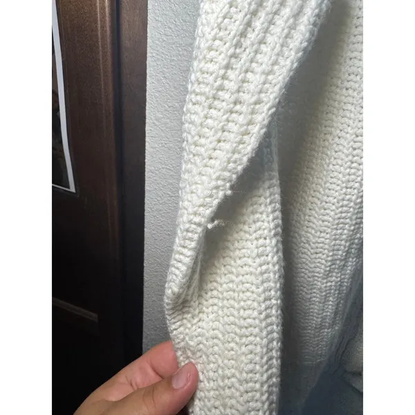 Aerie Cream Lace Up Back Chunky Knit Shaker Sweater‎ Womens Medium Off White - Image 5