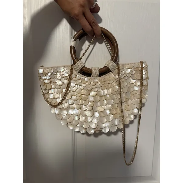 Zara Faux Mother of Pearl Appliqué Bag Purse Crossbody Bohemian Festival TikTok - Image 3