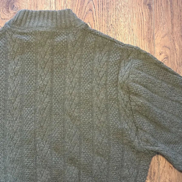 VTG 80s Olive Green Fisherman Knit Sweater USA Union‎ Made Womens M Chunky Knit - Image 10