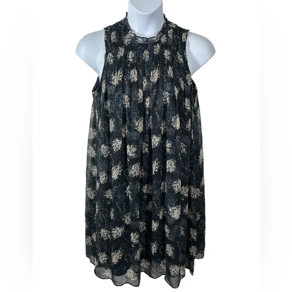 Joie Ruffle Neck Printed Mini Dress | Navy Tan | Medium - Image 6