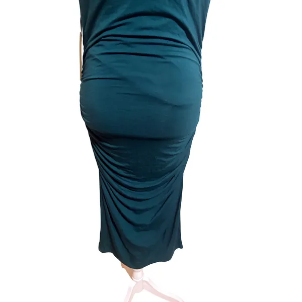 Halogen Ruched Midi Dress Womens Medium Teal New Mock Neck Sleeveless - Image 12