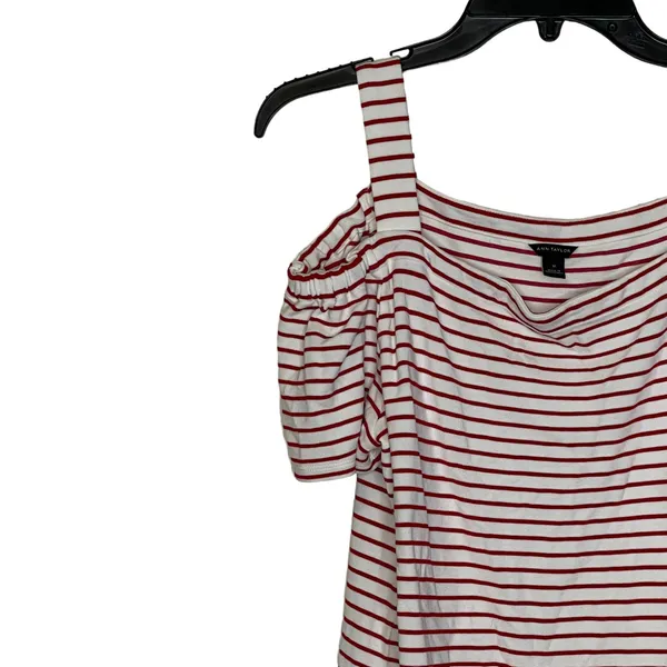 Ann Taylor Cold Shoulder T-Shirt Top Size Medium White With‎ Red Stripes Stretch - Image 4