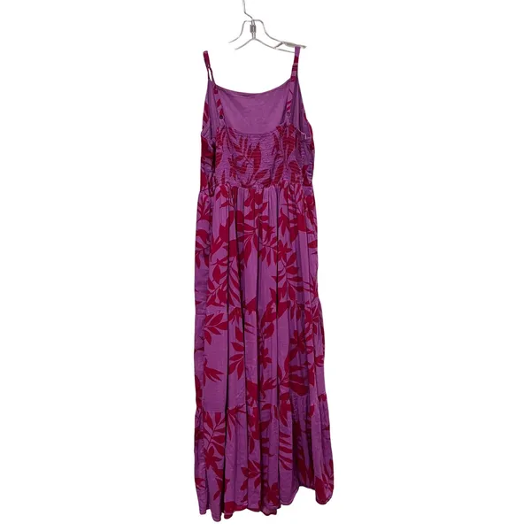 Old Navy Womens Large Purple Red Tropical Leaf Tiered Maxi Dress Smocked Back - Image 2