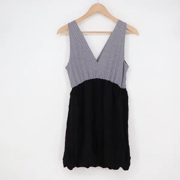 Joppa Womens Striped V-Neck Bubble Hem Mini Dress Black White Large USA - Image 4