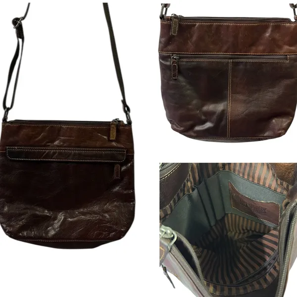 Jack Georges Brown Leather Voyager crossbody hobo bag 12.5 x 11 inch - Image 3