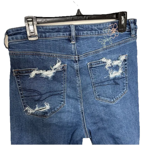 American Eagle Mom Strigid Jean Blue Jeans High Rise Distress Denim Sz 10 Womens - Image 4