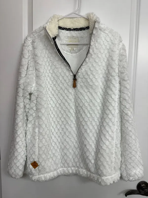 Simply Southern White Plush Sherpa Quarter Zip Pullover Women’s Medium - Image 3