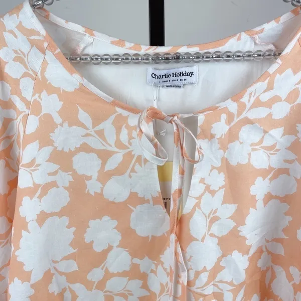 Charlie Holiday Eve Floral Linen Blend Drop Waist Mini Dress Boho Vacation - Image 7