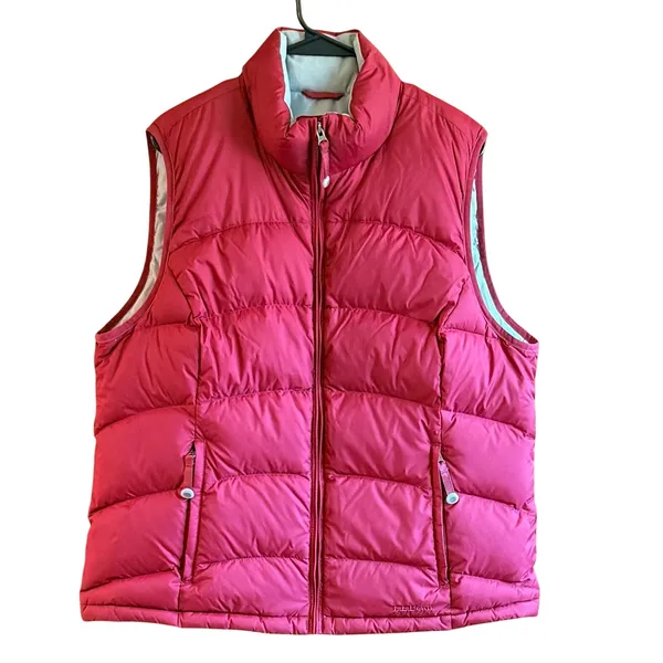 LL Bean Womens XL Burgundy Goose Down Puffer Vest Pockets Gorpcore Excellent - Image 2