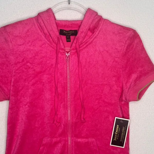 2000s Juicy Couture Black Label Robertson Tourist Pink Terry Hoodie NWT S - Image 10