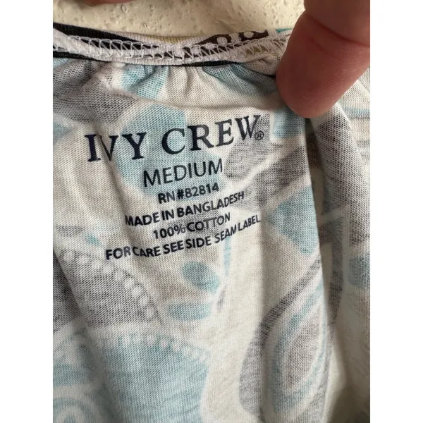 Ivy Crew Women Medium Turquoise Floral Paisley Cotton‎ Short Sleeve Top T-Shirt - Image 4