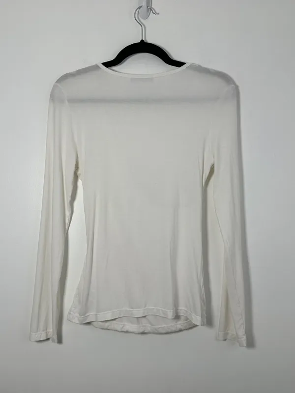 Mangopop Womens Medium Long Sleeve Deep V-Neck Cross Wrap Top White Flowy Boho - Image 2