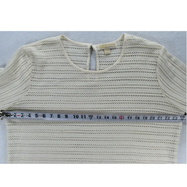 Michael Kors Cream Open Knit Ruffle Cuff Sweater XL Off White Long Sleeve Top - Image 7