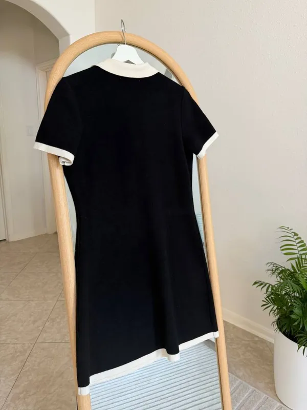 OAK + FORT Collared Contrast Trim Knit Mini Dress Black White M - Image 6