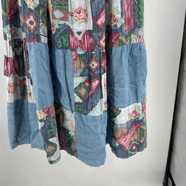 VTG River Ridge patchwork denim floral southwest maxi midi M cottage country - Image 4