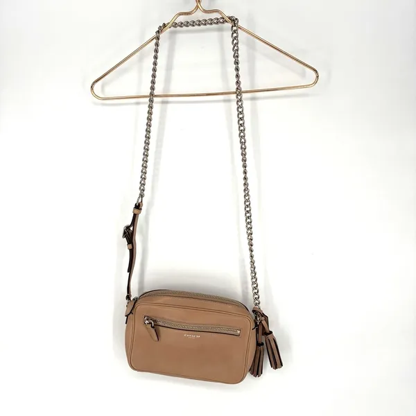 Coach Legacy Flight Bag Crossbody Tan Leather Chain Strap Tassel Purse - Image 2