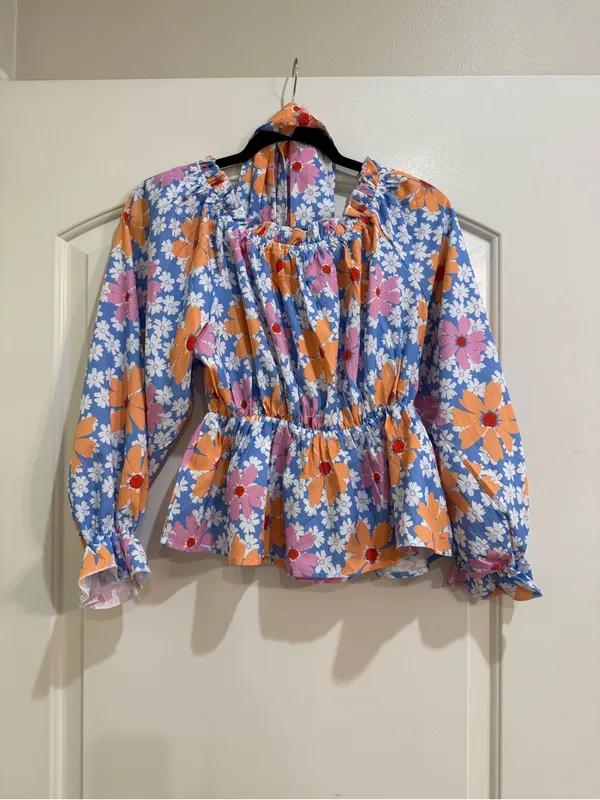 Pink Lily Tie At Waist Top With Orange Pink Blue Elastic Size Medium - Image 4