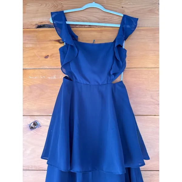 NWT Lulus Elegant Event Navy Ruffled Tie-Back Tiered Maxi Dress Bridesmaid Sz S - Image 4