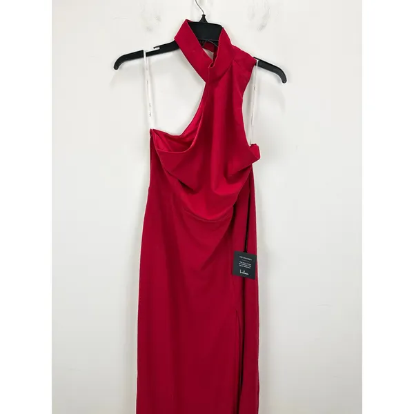 Lulus Keep It Interesting Red Asymmetrical Cutout Halter Maxi Dress Long XL NWT - Image 6