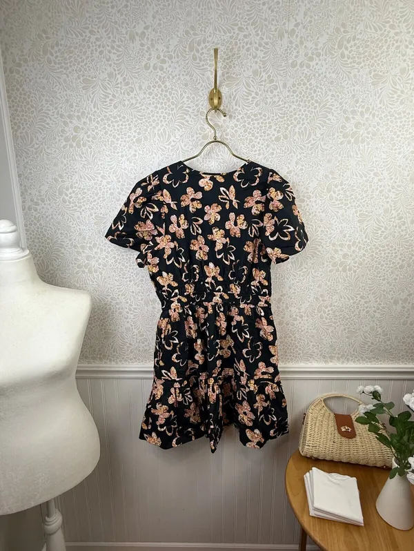 Anthropologie Black 100% Cotton Floral Print Somerset Mini Dress - Size - XL - Image 10