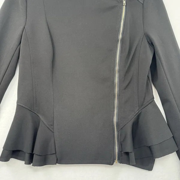 Obsession Black Peplum Moto Jacket Asymmetrical Zip Stretch Biker Edgy Sz Medium - Image 4
