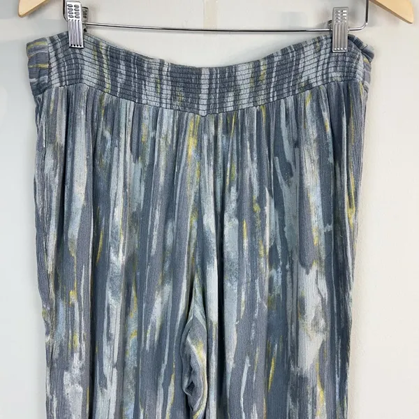 Free People Pants‎ Womens Large Gray Blue Yellow Abstract Wide Leg Boho Lounge - Image 9