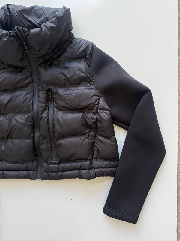 Zara Black Combination Cropped Puffer Coat Size Large - Image 4