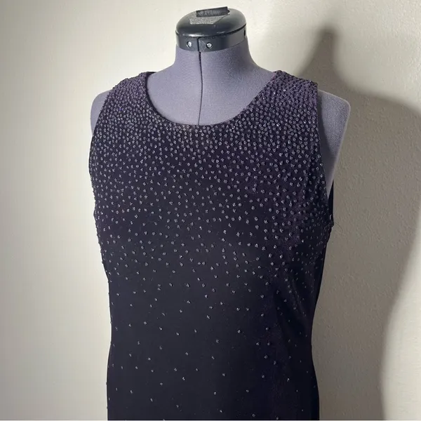 Vintage AGB Dark Purple Beaded Velvet Sleeveless Maxi Dress Whimsigoth Wedding - Image 5