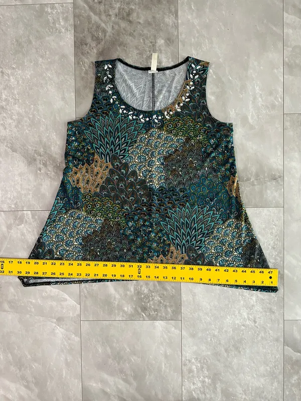 Per Siption Shirt Size M Women's Tunic Geometric Jersey Stretch Boho Summer Bead - Image 8